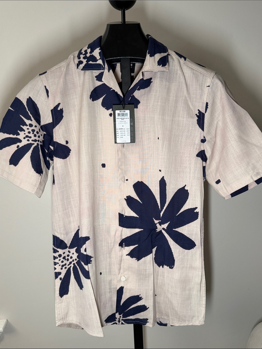 ONLY & SONS Beige Short-Sleeve Shirt with Navy Floral Print